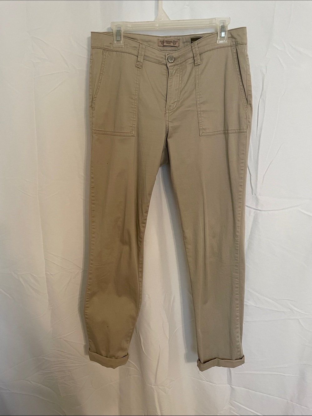 Vintage America Olive Straight-Leg Pants with Side Button Detail
